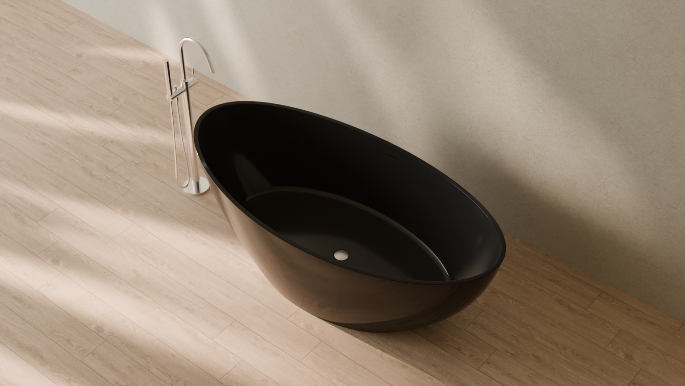 Badeloft render 2026 | BW-03-XL | Black | Bathtub_Glossy_Black__Camera_Angle_2.png — in the bathroom