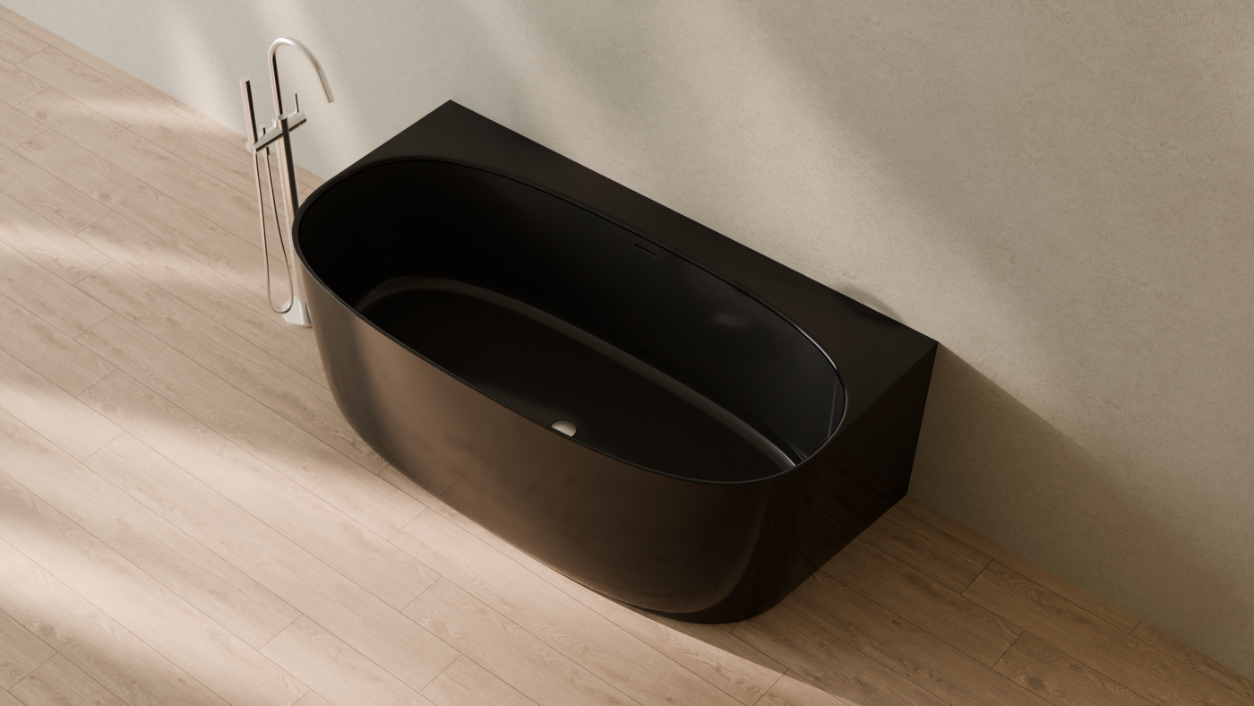 Badeloft render 2026 | BW-11 | Black | Bathtub_Glossy_Black__Camera_Angle_2.png — in the bathroom