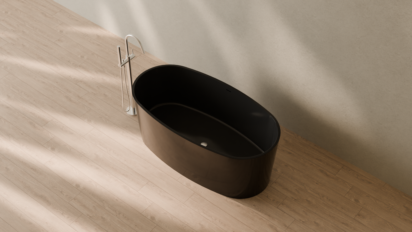 Badeloft render 2026 | BW-08 | Black | Bathtub_Glossy_Black__Camera_Angle_2.png — in the bathroom