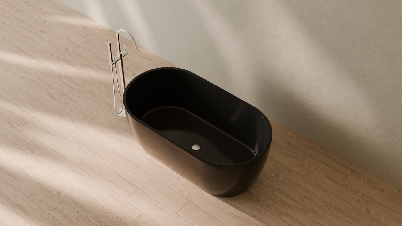 Badeloft render 2026 | BW-02-S | Black | Bathtub_Glossy_Black__Camera_Angle_2.png — in the bathroom