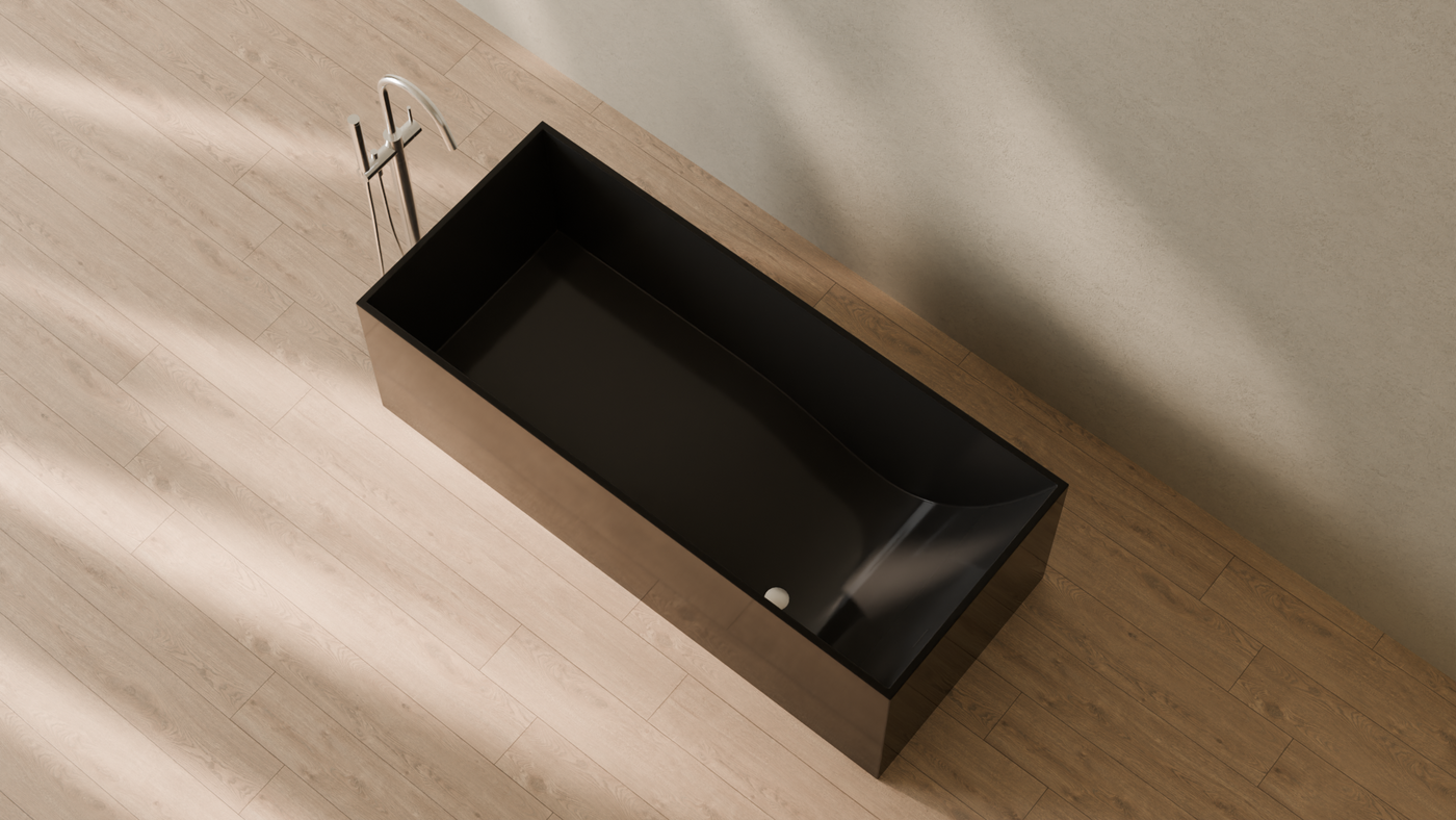 Badeloft render 2026 | BW-06-XL | Black | Bathtub_Glossy_Black__Camera_Angle_2.png — in the bathroom