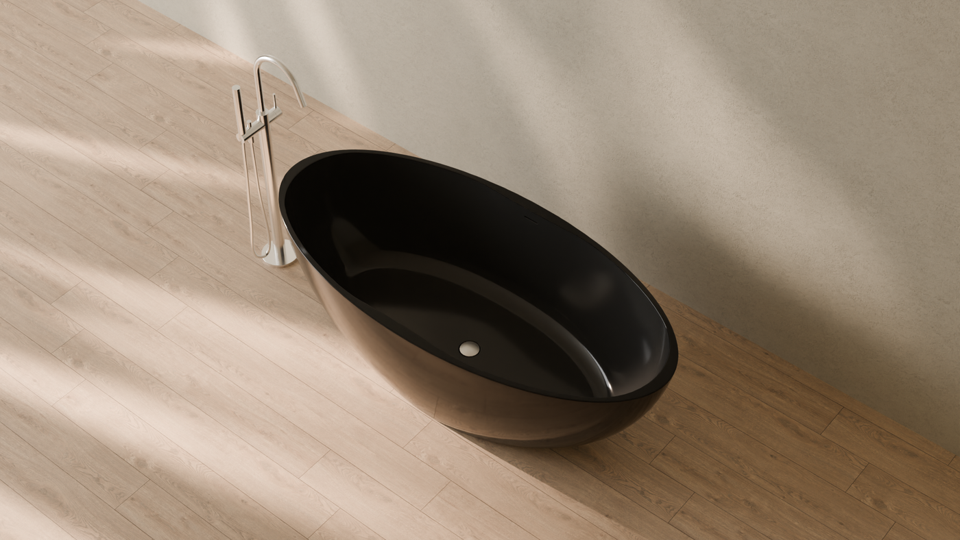 Badeloft render 2026 | BW-04-XL | Black | Bathtub_Glossy_Black__Camera_Angle_2.png — in the bathroom