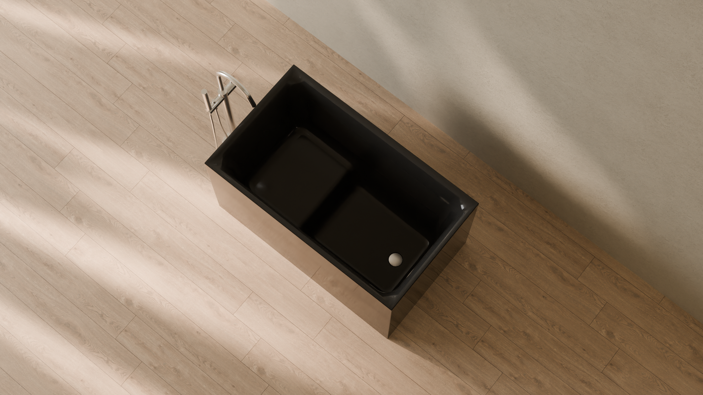 Badeloft render 2026 | BW-06-S | Black | Bathtub_Glossy_Black__Camera_Angle_2.png — in the bathroom