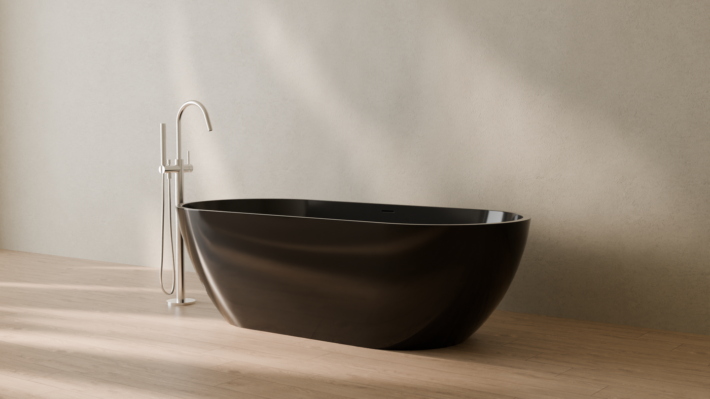 Badeloft render 2026 | BW-02-XL | Black | Bathtub_Glossy_Black__Camera_Angle_3.png — in the bathroom