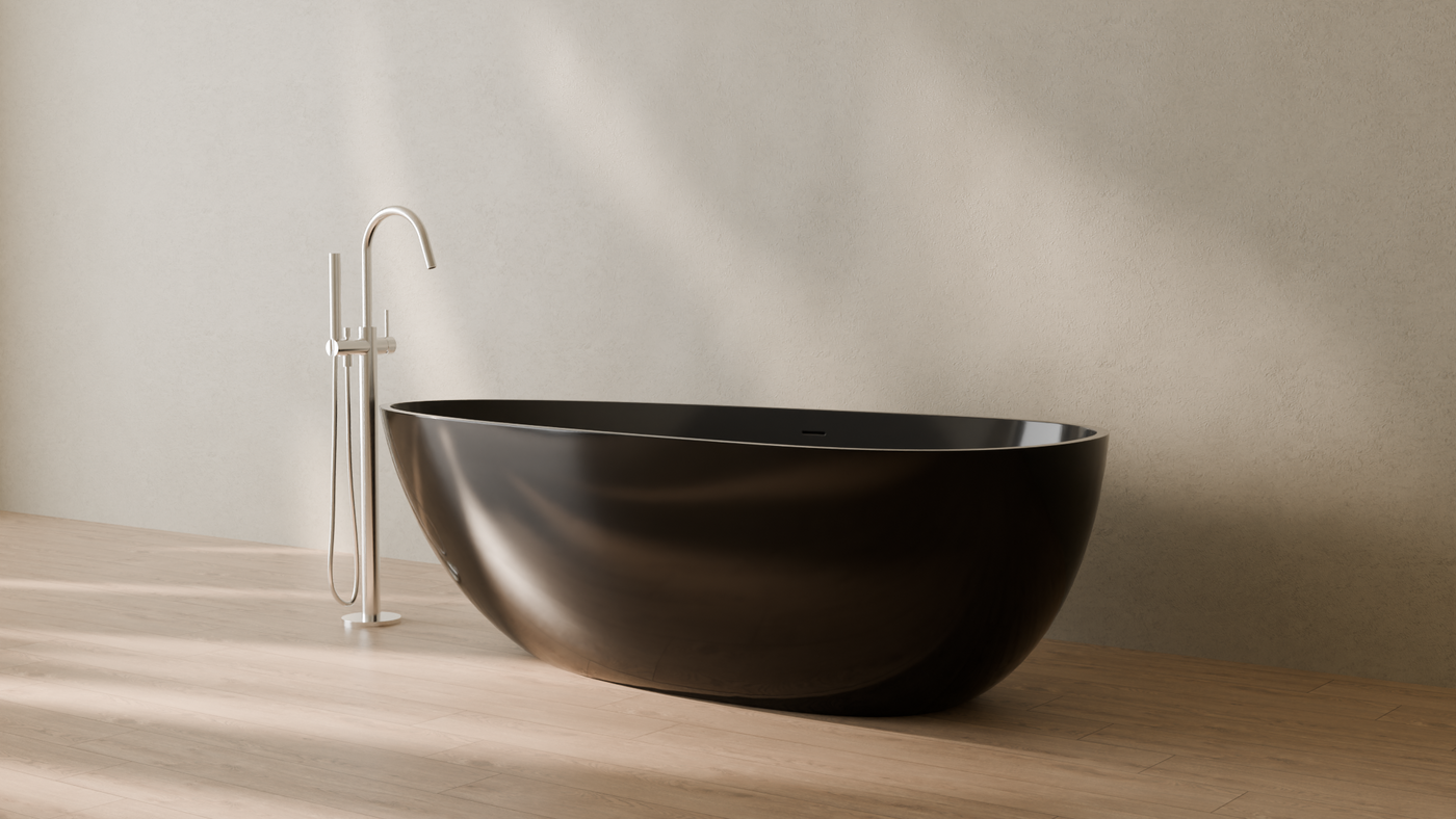 Badeloft render 2026 | BW-01-XL | Black | Bathtub_Glossy_Black__Camera_Angle_3.png — in the bathroom