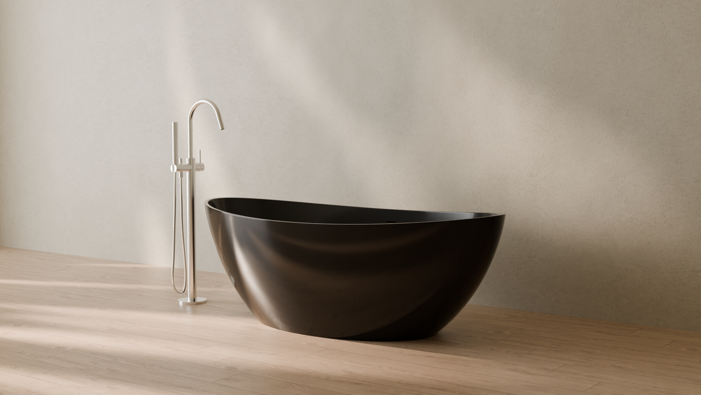 Badeloft render 2026 | BW-03-M | Black | Bathtub_Glossy_Black__Camera_Angle_3.png — in the bathroom