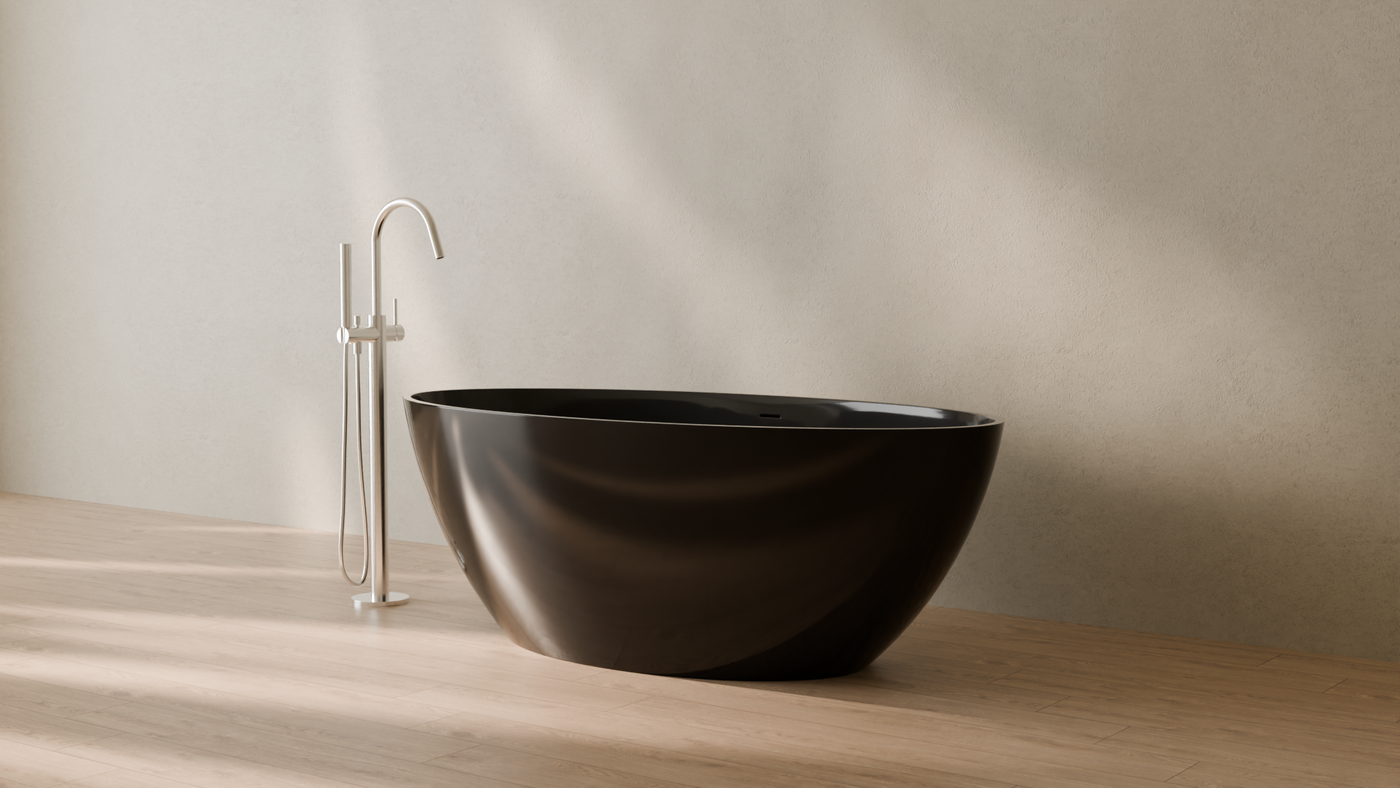 Badeloft render 2026 | BW-05-L | Black | Bathtub_Glossy_Black__Camera_Angle_3.png — in the bathroom