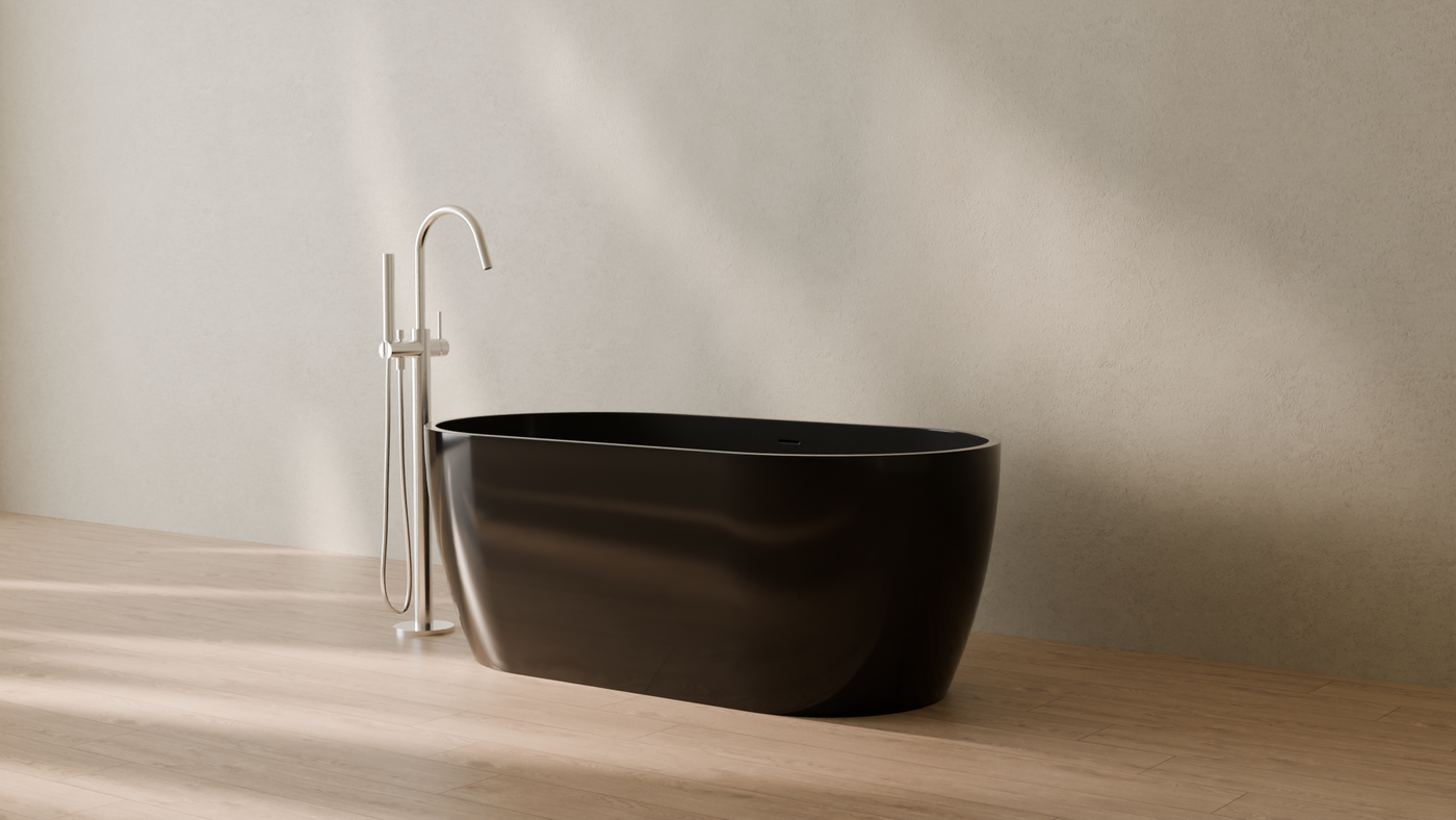Badeloft render 2026 | BW-02-S | Black | Bathtub_Glossy_Black__Camera_Angle_3.png — in the bathroom