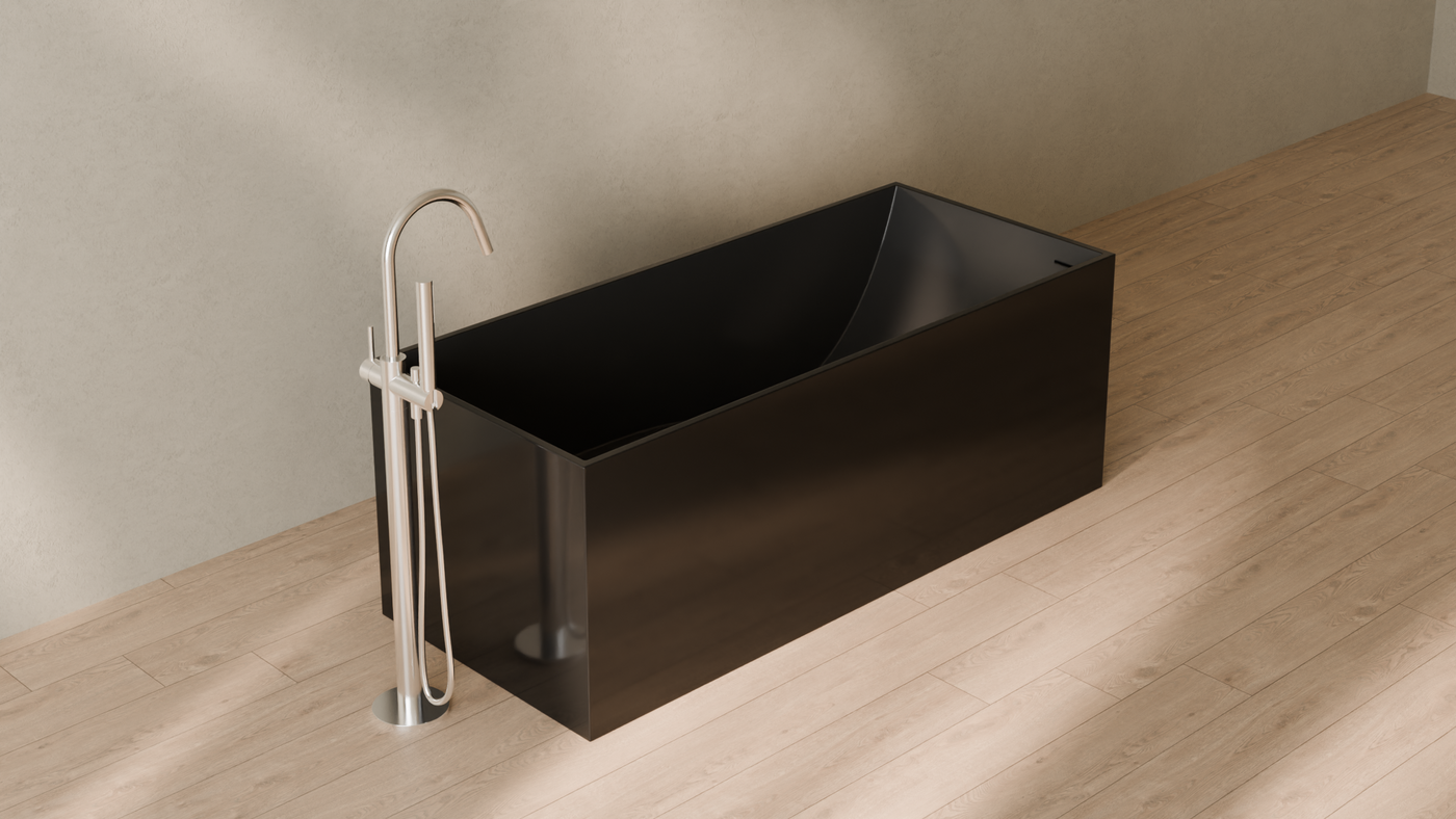 Badeloft render 2026 | BW-06-L | Black | Bathtub_Glossy_Black__Camera_Angle_4.png — in the bathroom