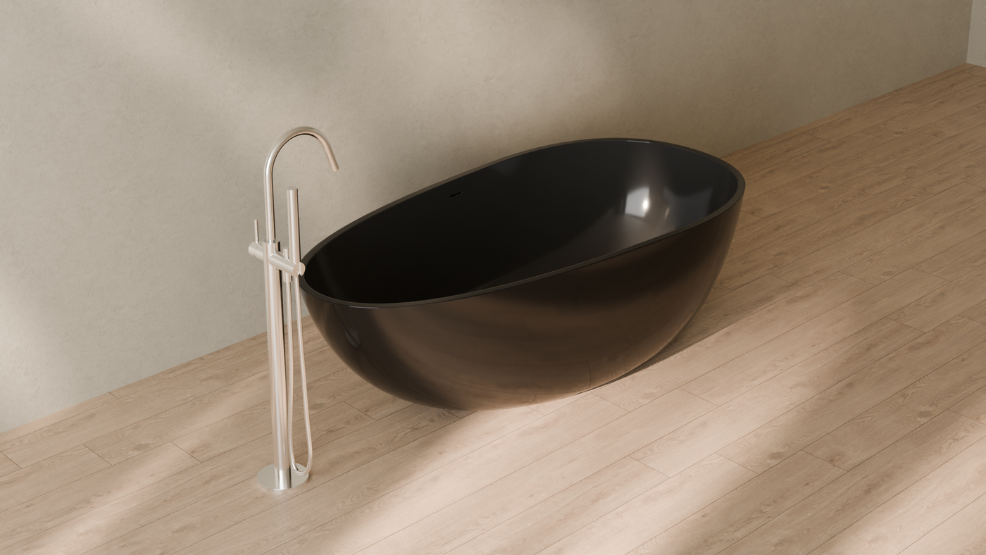 Badeloft render 2026 | BW-01-L | Black | Bathtub_Glossy_Black__Camera_Angle_4.png — in the bathroom