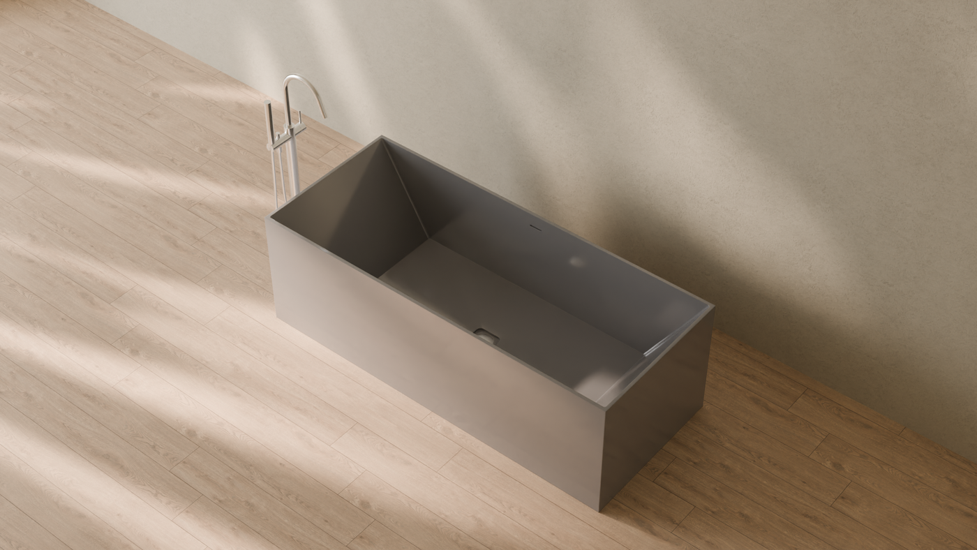 Badeloft render 2026 | BW-07 | Grey | Bathtub_Glossy_Grey__Camera_Angle_2.png — in the bathroom