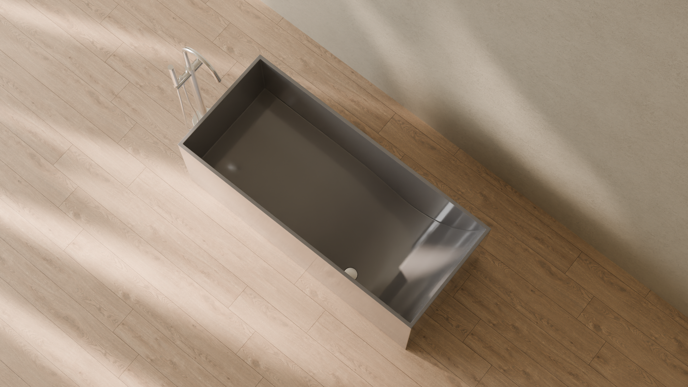 Badeloft render 2026 | BW-06-L | Grey | Bathtub_Glossy_Grey__Camera_Angle_2.png — in the bathroom