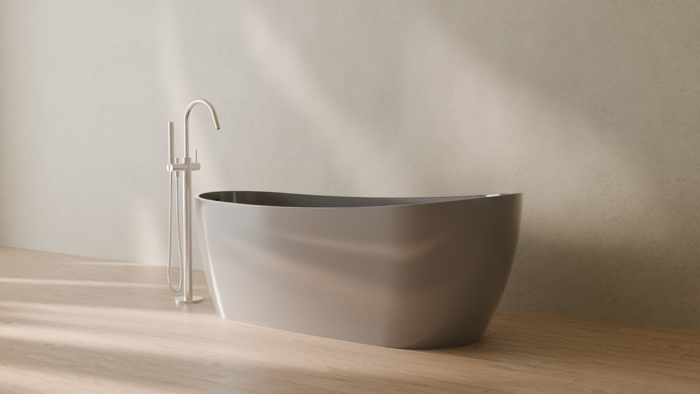 Badeloft render 2026 | BW-09 | Grey | Bathtub_Glossy_Grey__Camera_Angle_3.png — in the bathroom