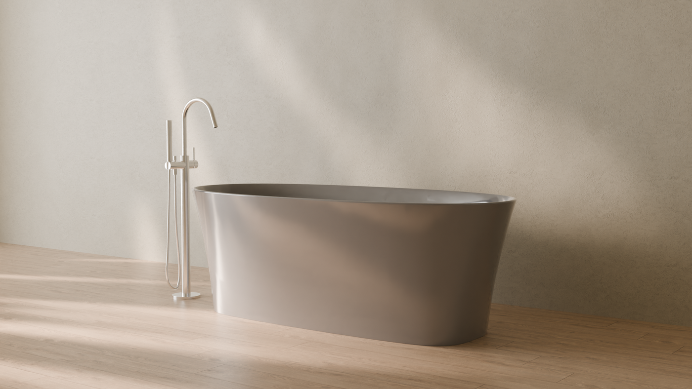 Badeloft render 2026 | BW-12 | Grey | Bathtub_Glossy_Grey__Camera_Angle_3.png — in the bathroom