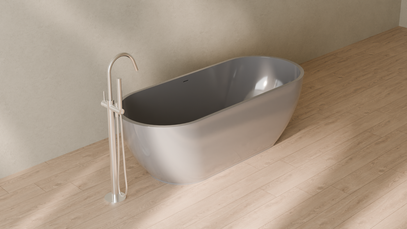 Badeloft render 2026 | BW-02-L | Grey | Bathtub_Glossy_Grey__Camera_Angle_4.png — in the bathroom