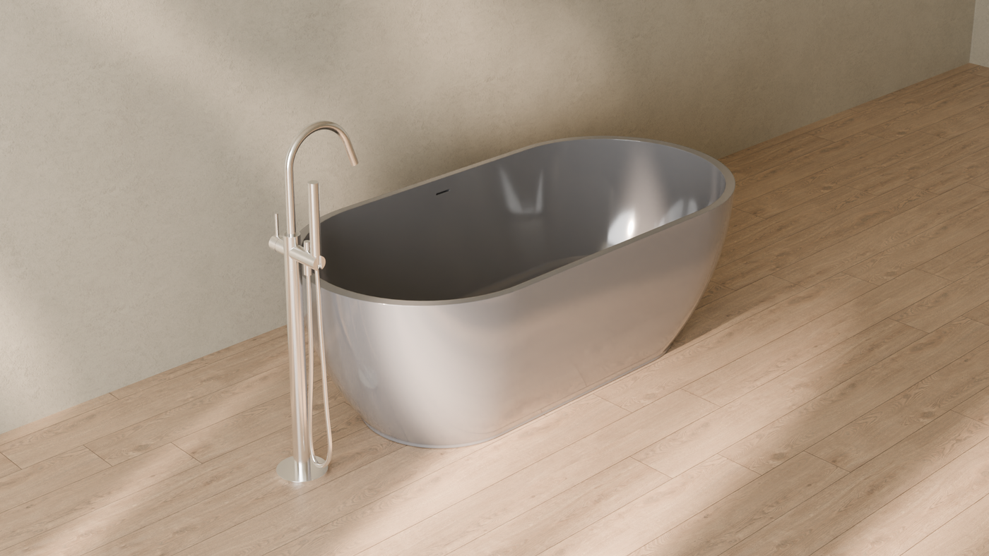 Badeloft render 2026 | BW-02-M | Grey | Bathtub_Glossy_Grey__Camera_Angle_4.png — in the bathroom