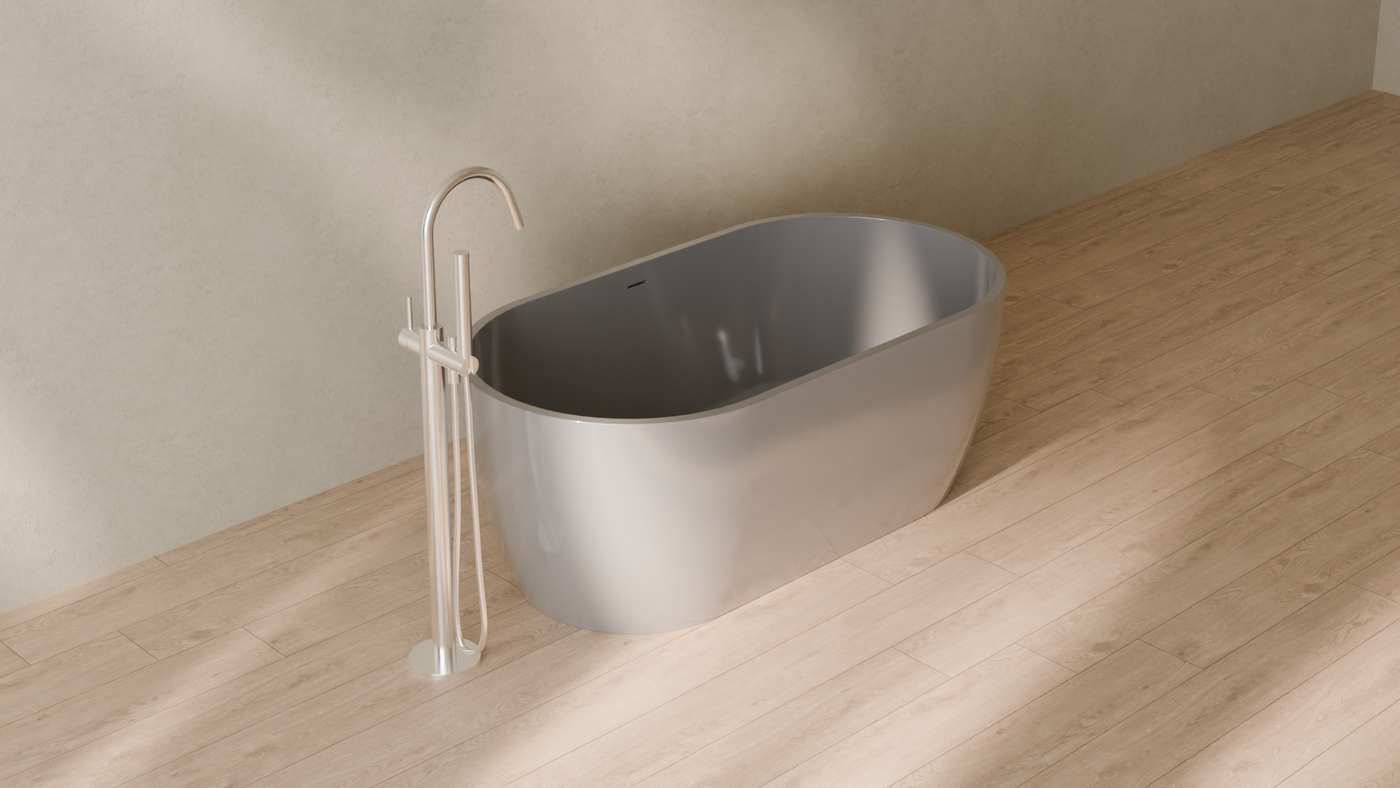 Badeloft render 2026 | BW-02-S | Grey | Bathtub_Glossy_Grey__Camera_Angle_4.png — in the bathroom