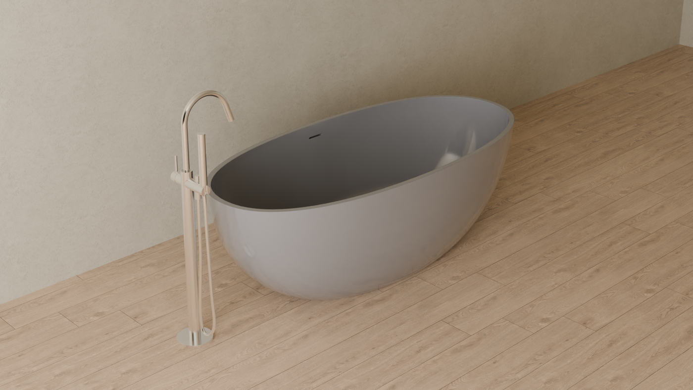 Badeloft render 2026 | BW-10-L | Grey | Bathtub_Glossy_Grey__Camera_Angle_4.png — in the bathroom