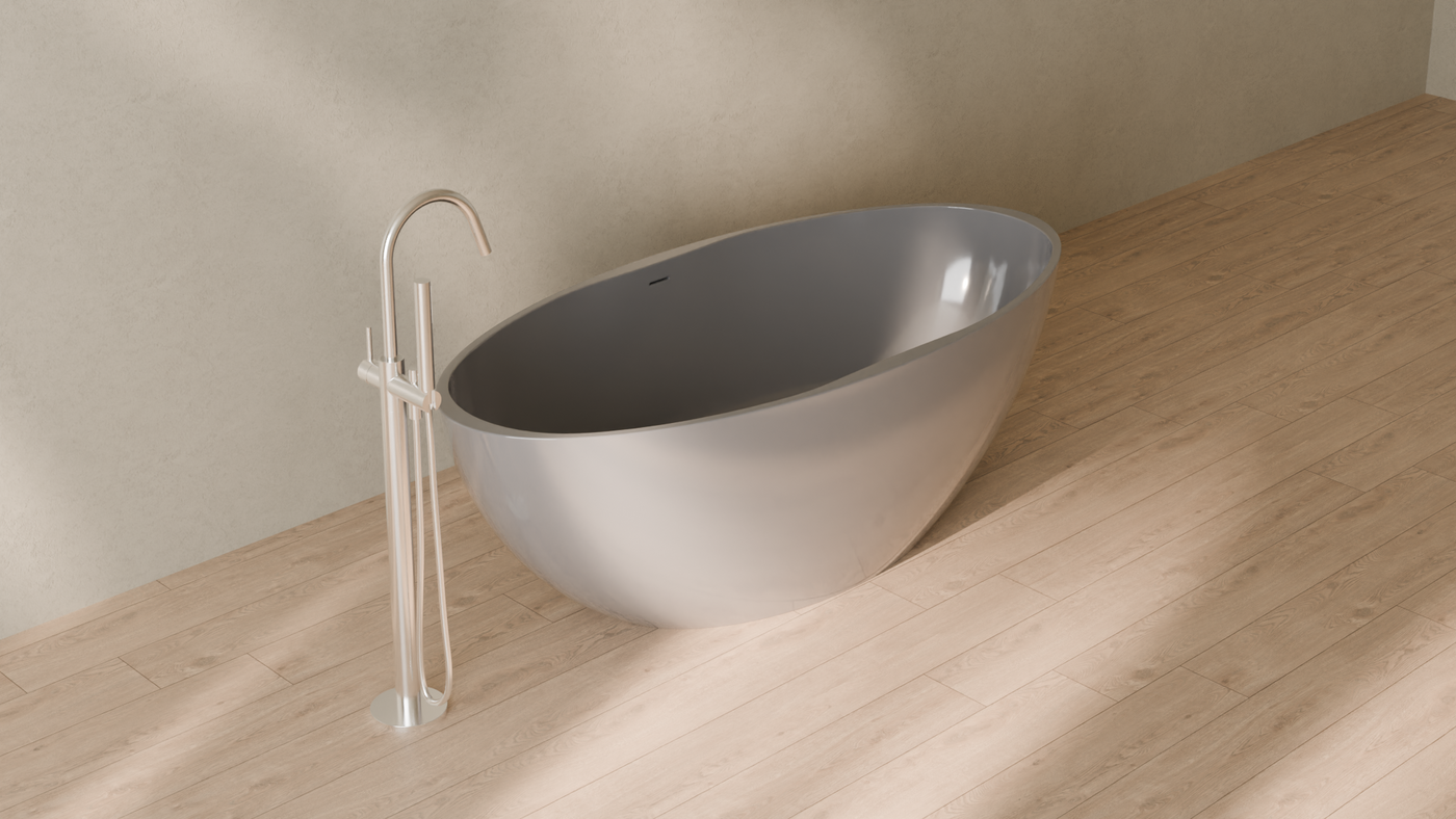 Badeloft render 2026 | BW-04-XL | Grey | Bathtub_Glossy_Grey__Camera_Angle_4.png — in the bathroom