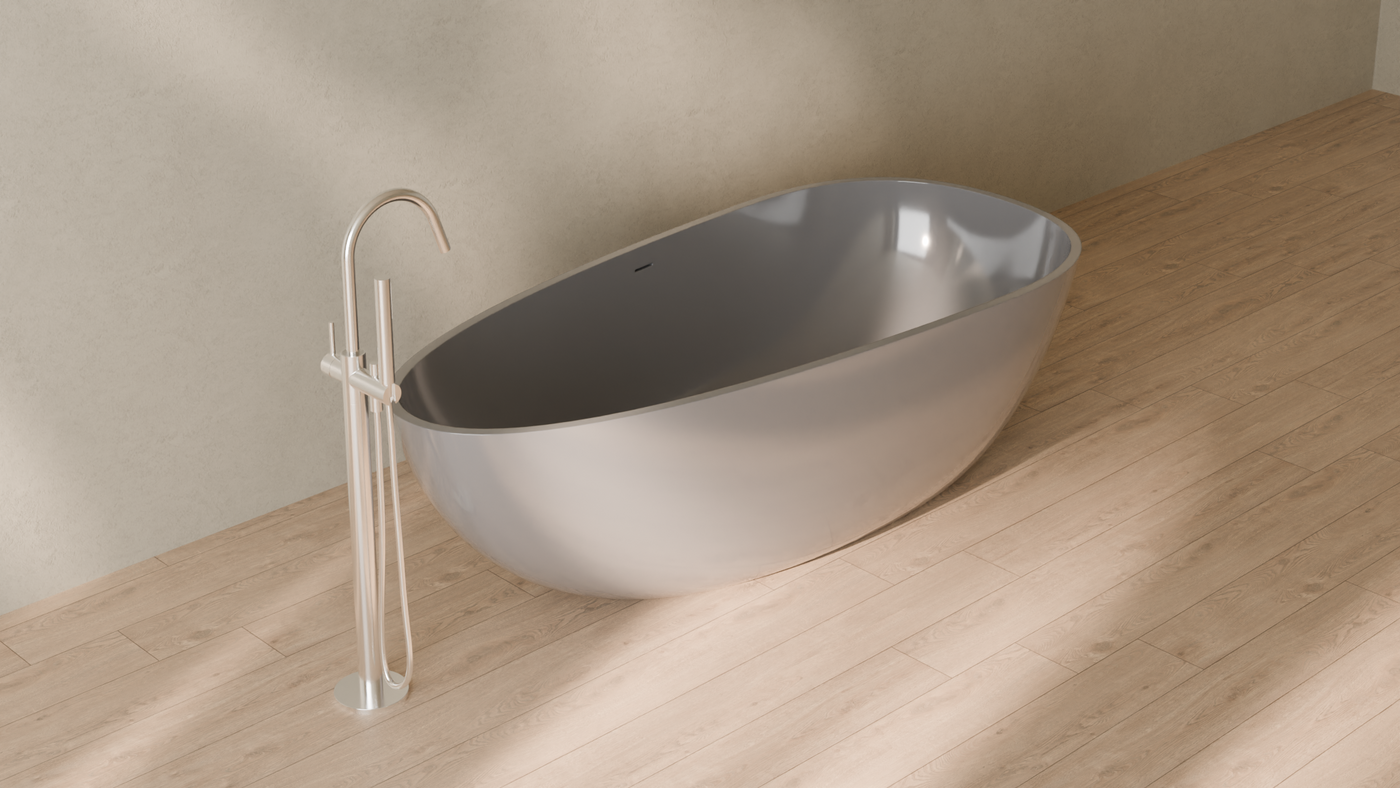 Badeloft render 2026 | BW-01-XL | Grey | Bathtub_Glossy_Grey__Camera_Angle_4.png — in the bathroom