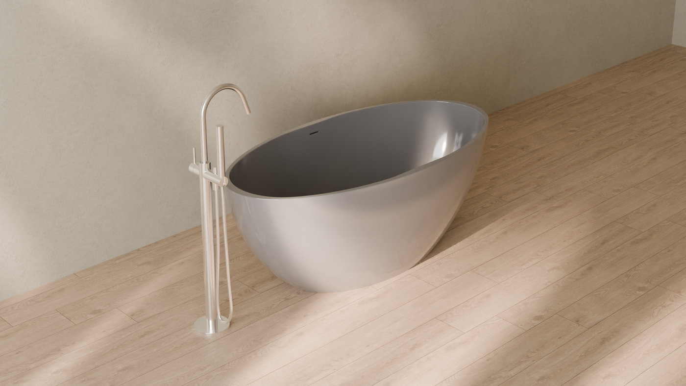Badeloft render 2026 | BW-04-L | Grey | Bathtub_Glossy_Grey__Camera_Angle_4.png — in the bathroom