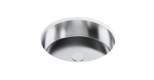 Badeloft ES-UB-01-M stainless steel undermount sink in brushed steel, angled top view