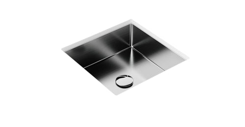 Badeloft ES-UB-02 stainless steel undermount sink in brushed steel, angled top view