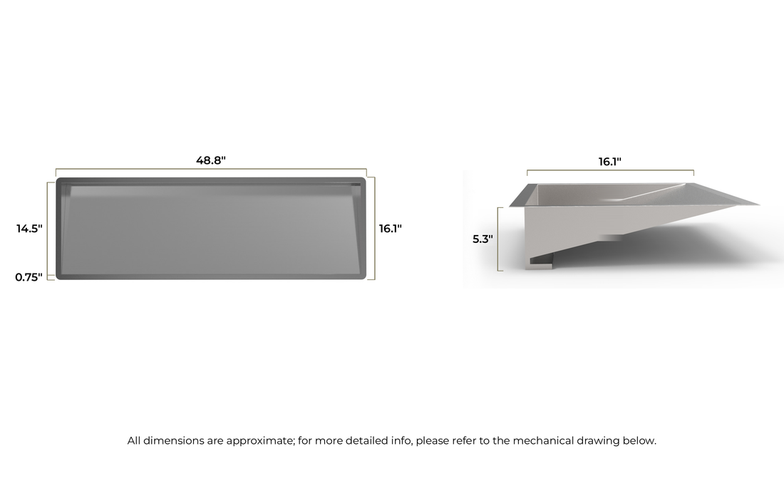 Stainless Steel Sink ES-UB-04-XL dimensional drawing