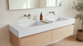 60" Double Ramp Sink, Vanity Top in matte white stone resin on a bathroom vanity