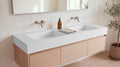 72" Double Ramp Sink, Vanity Top in matte white stone resin on a bathroom vanity
