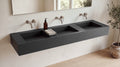 84" ADA Triple Ramp Sink, Wall Mounted in matte black stone resin, wall mounted in a bright bathroom