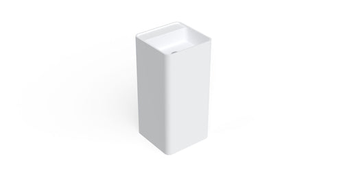 Badeloft SB-01-A freestanding stone resin sink in matte white, angled view