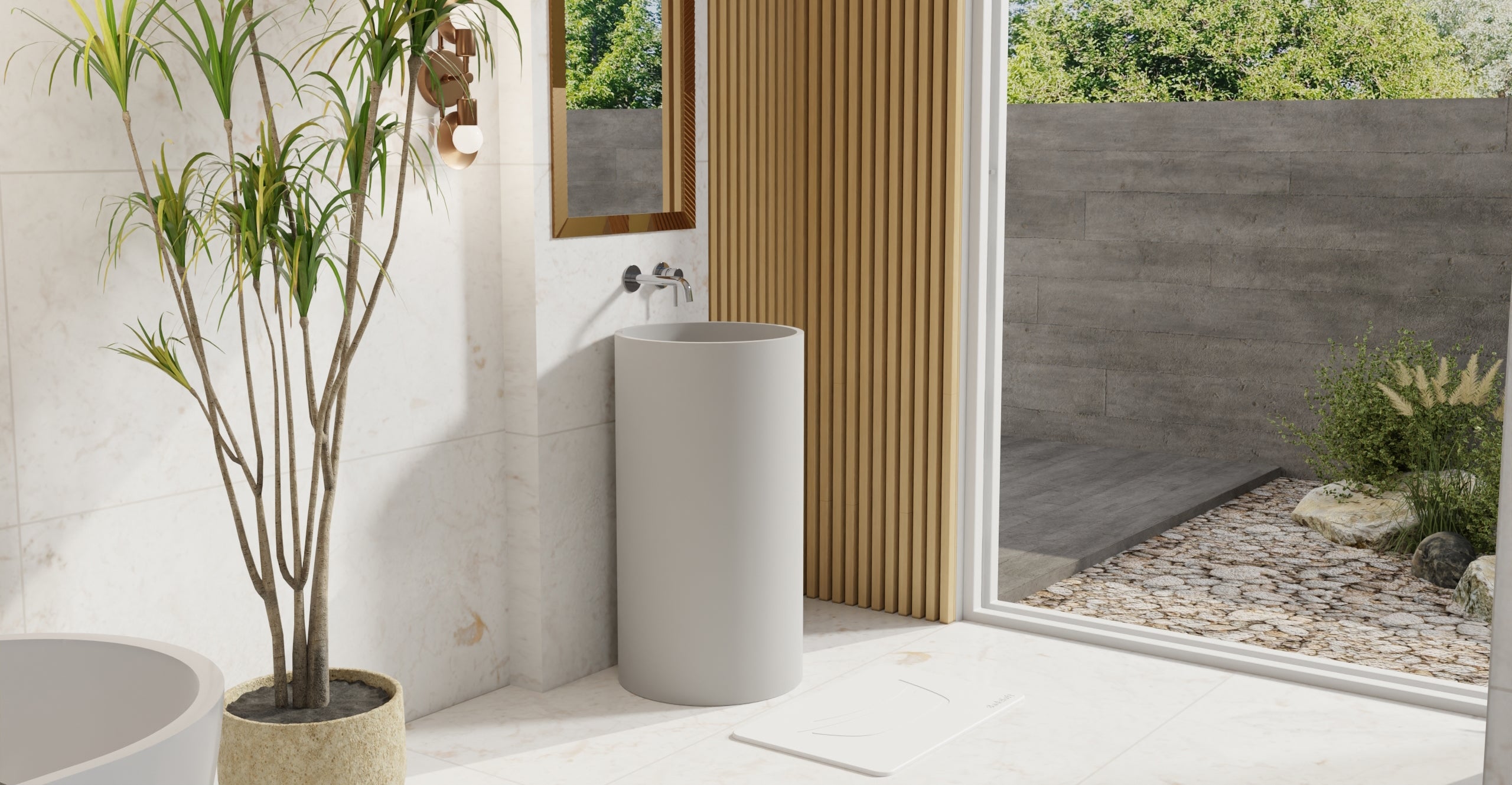 Badeloft Freestanding Sink SB-03 Stone Resin Matte White Lifestyle View