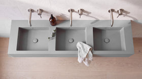 90" Triple Trough Sink, Wall Mounted, top-down view of the basins and the slot drain along the back