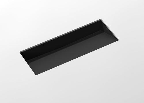 Badeloft UB-04-40 stone resin undermount ramp sink in black, angled top view
