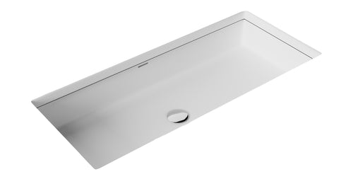 Badeloft UB-05-XL stone resin undermount sink in matte white, angled top view