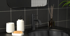 Badeloft WAT-01-L matte black sink faucet, lifestyle view
