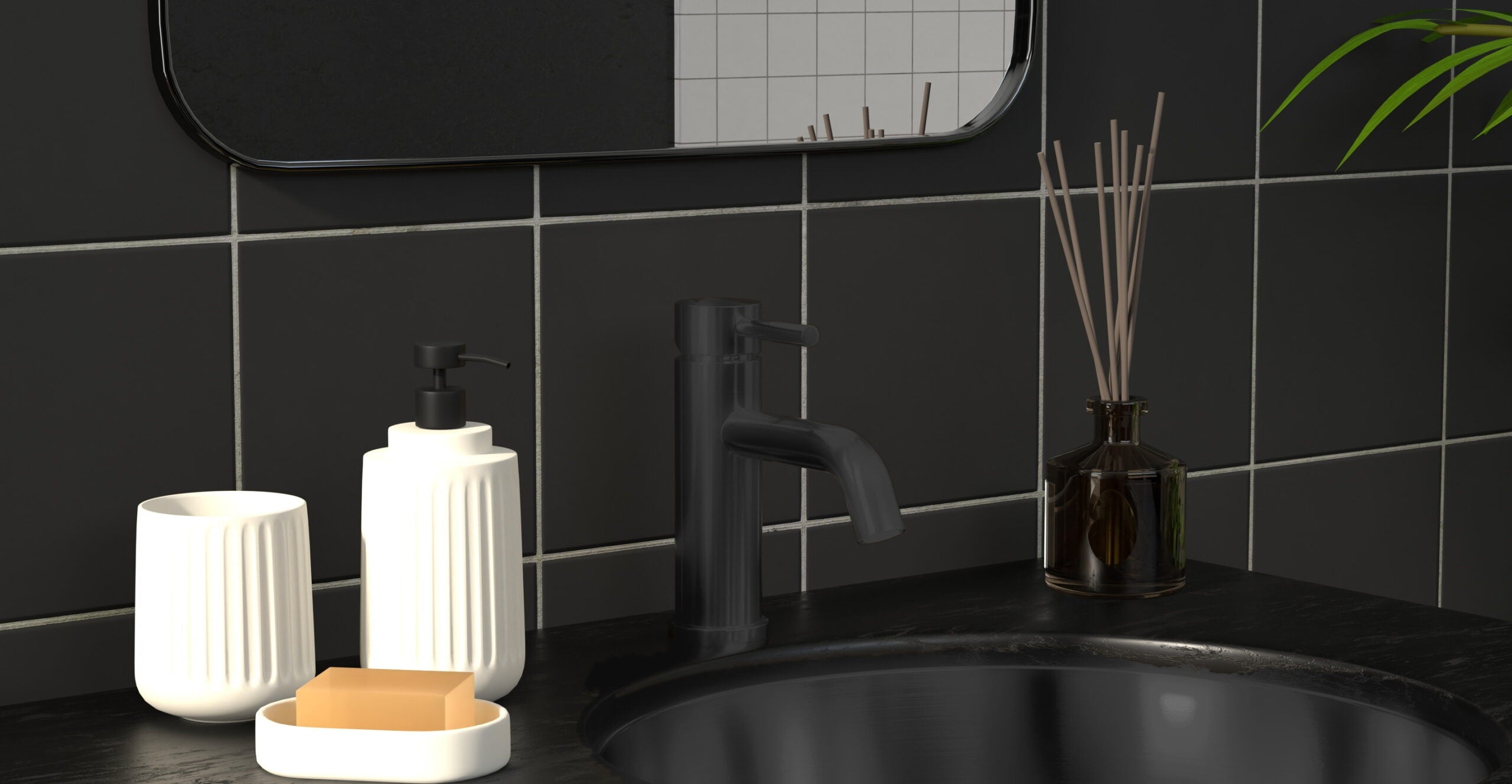 Badeloft WAT-01-L matte black sink faucet, lifestyle view