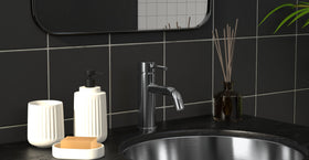 Badeloft WAT-01-L polished chrome sink faucet, lifestyle view