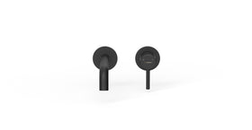 Badeloft WAT-02 matte black sink faucet, front view, etched handle cap