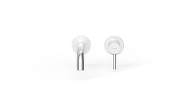 Badeloft WAT-02 brushed steel sink faucet, front view, etched handle cap