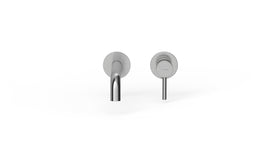 Badeloft WAT-02 polished chrome sink faucet, front view, etched handle cap