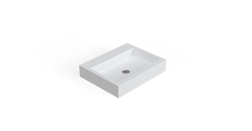 Badeloft WB-05-M stone resin countertop sink in matte white, angled top view
