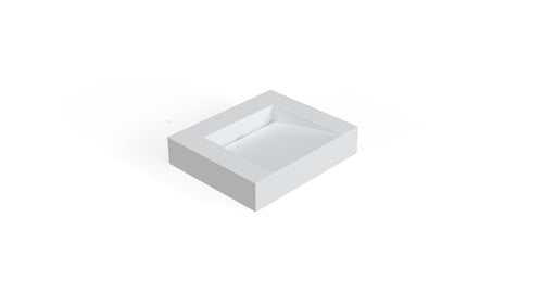 Badeloft WT-04-E stone resin wall-mounted ramp sink in matte white, angled top view