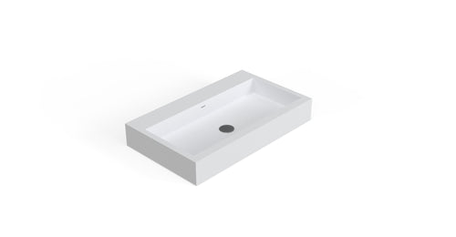 Badeloft WT-06-L stone resin wall-mounted sink in matte white, angled top view