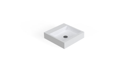 Badeloft WT-06-S stone resin wall-mounted sink in matte white, angled top view