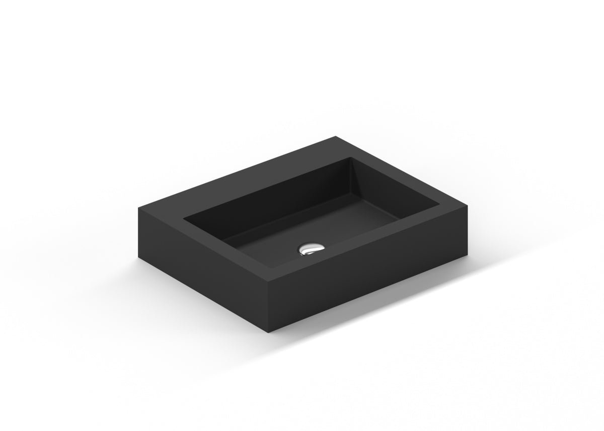 Badeloft WB-05-M stone resin countertop sink in black, angled view
