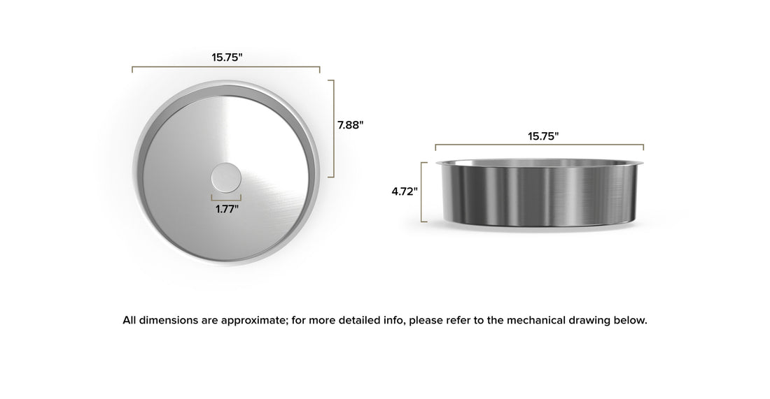 Stainless Steel Sink ES-UB-01-M dimensional drawing