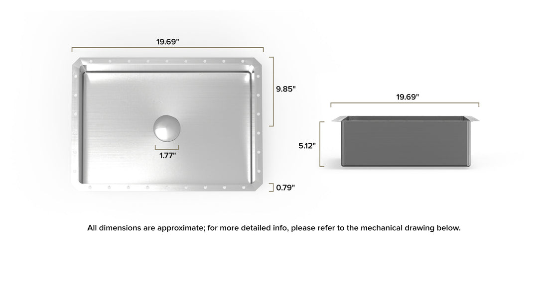 Stainless Steel Sink ES-UB-03 dimensional drawing