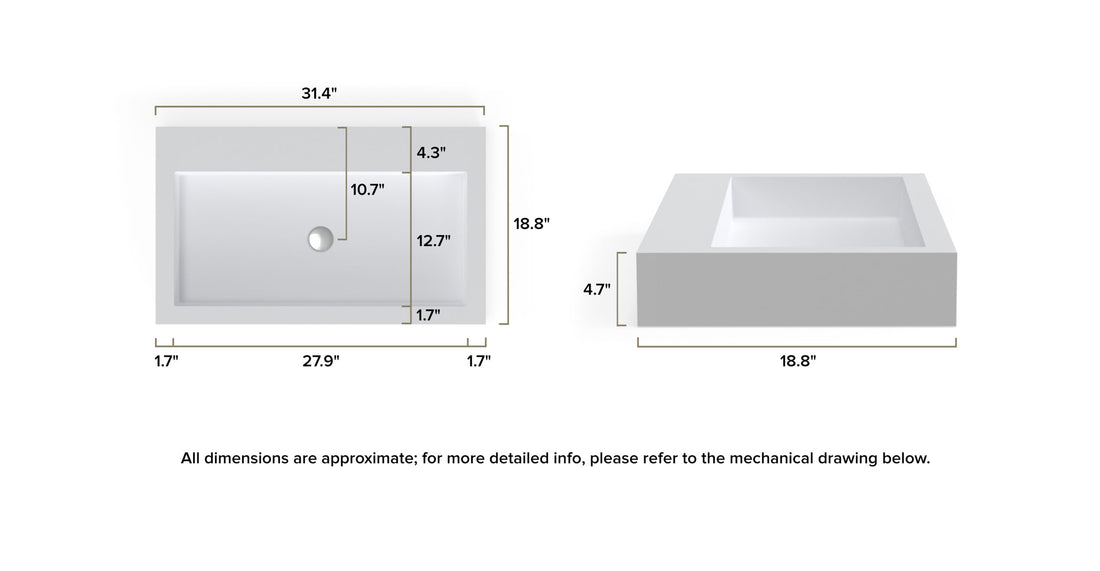 Countertop Sink WB-05-L dimensional drawing